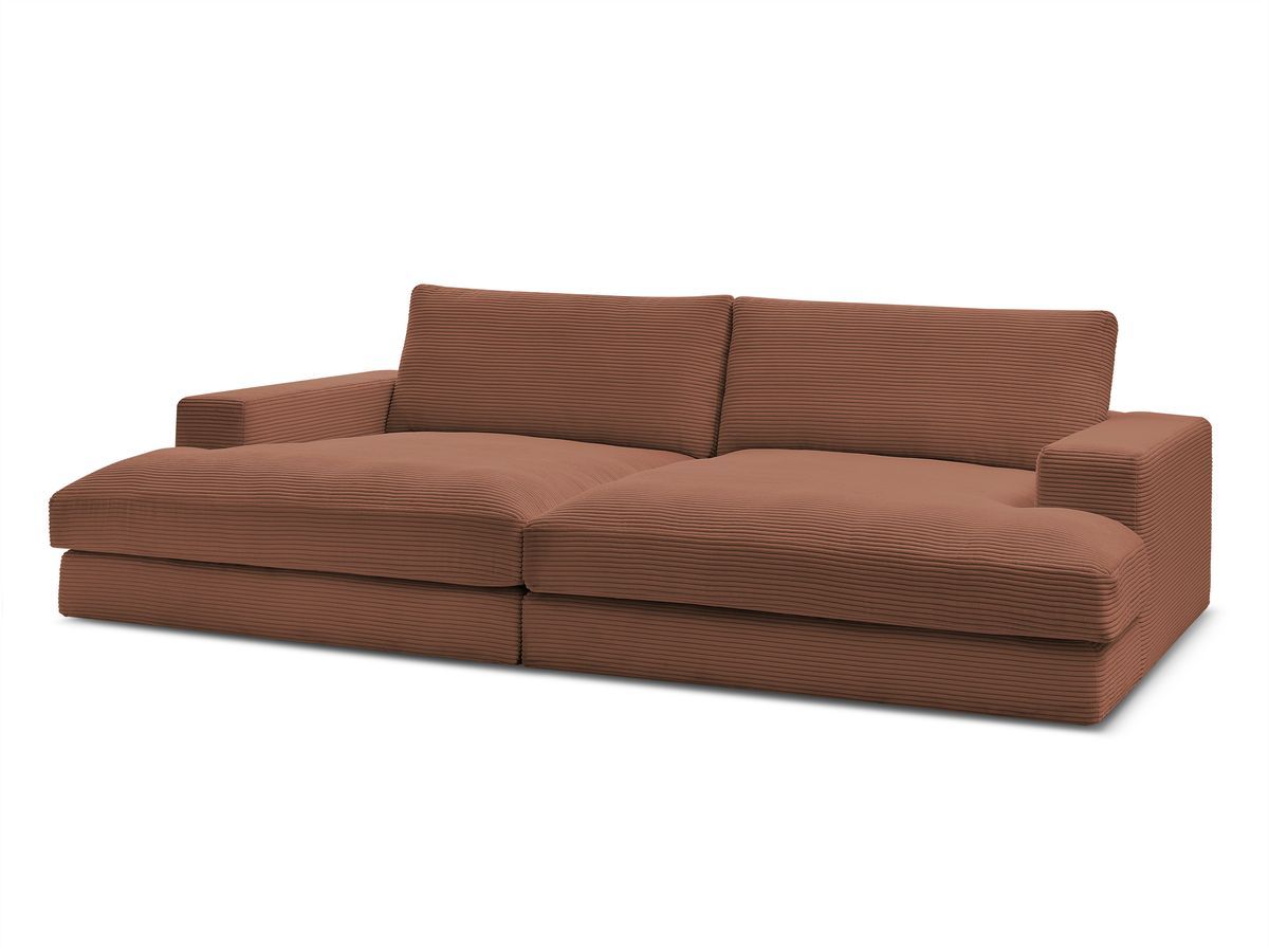 Canapé droit fixe 4 places compact LEONARD assise profonde velours côtelé