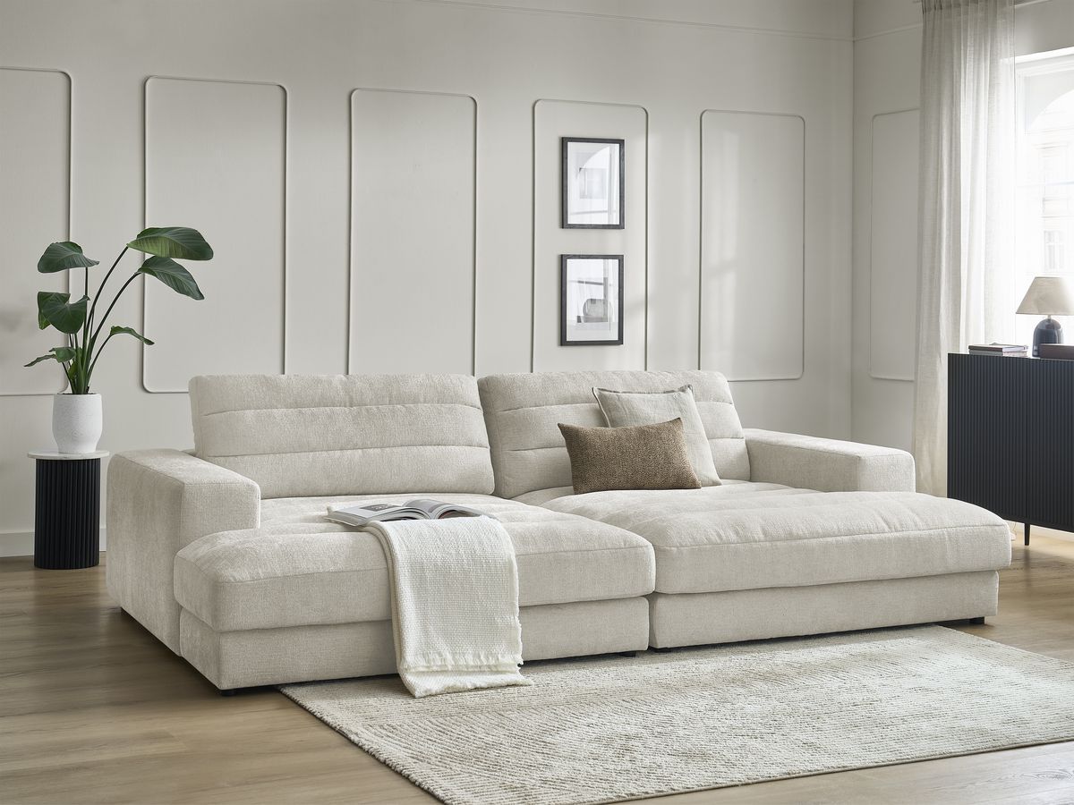 Canapé droit fixe 4 places SIERRA assise profonde tissu texturé