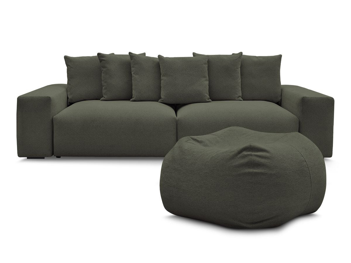 Canapé droit fixe 4 places VOLTAIRE tissu chiné avec pouf