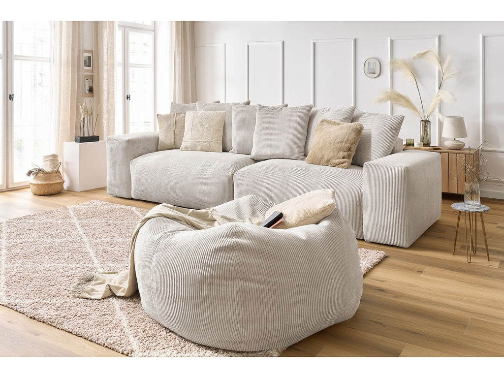 Canapé droit fixe 4 places VOLTAIRE velours côtelé avec pouf