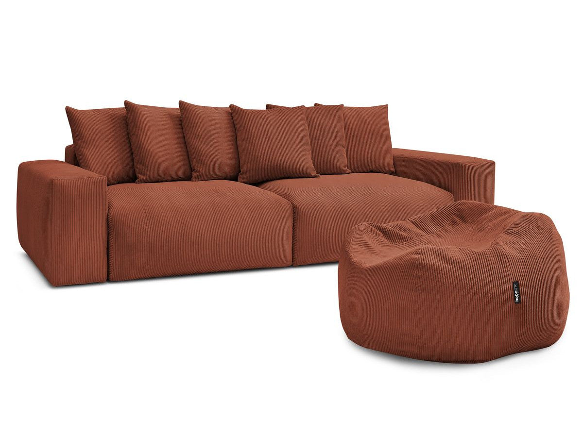 Canapé droit fixe 4 places VOLTAIRE velours côtelé avec pouf