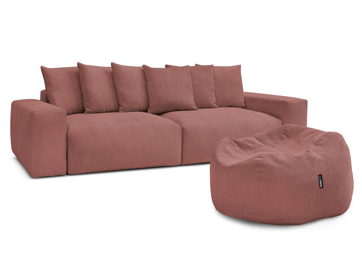 Canapé droit fixe 4 places VOLTAIRE velours côtelé avec pouf