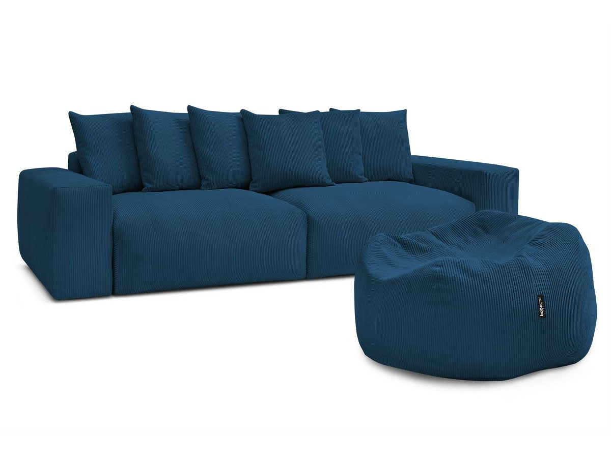 Canapé droit fixe 4 places VOLTAIRE velours côtelé avec pouf