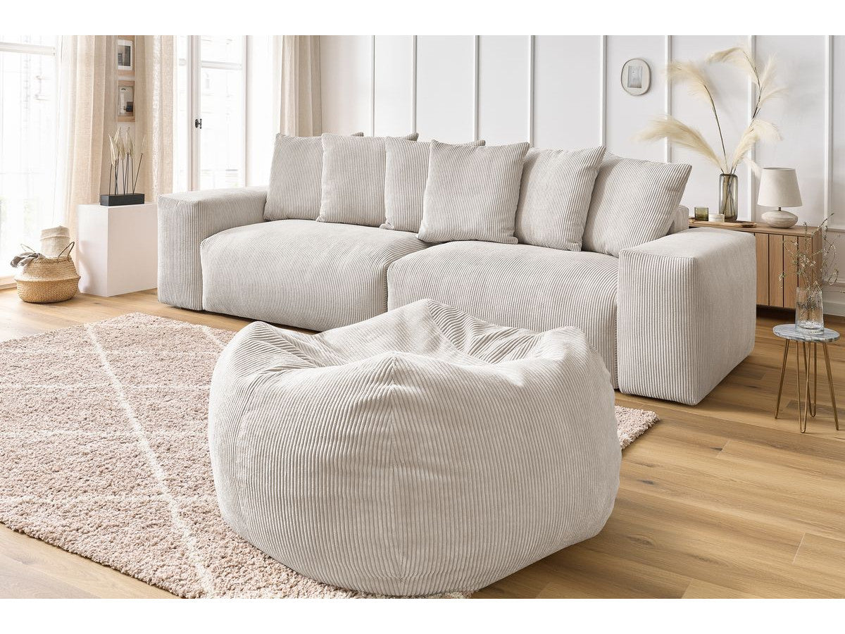 Canapé droit fixe 4 places VOLTAIRE velours côtelé avec pouf