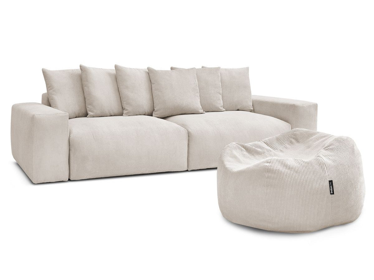 Canapé droit fixe 4 places VOLTAIRE velours côtelé avec pouf