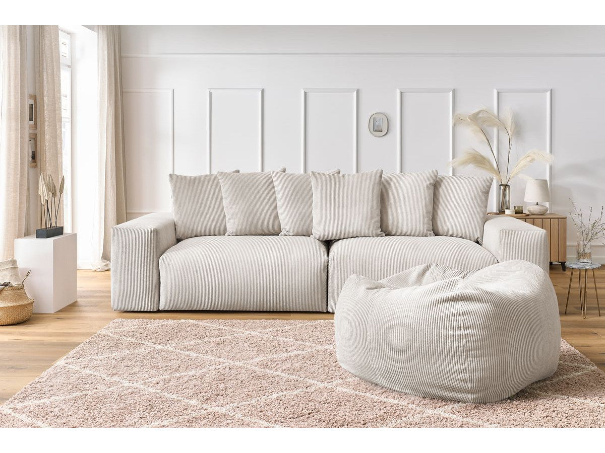 Canapé droit fixe 4 places VOLTAIRE velours côtelé avec pouf