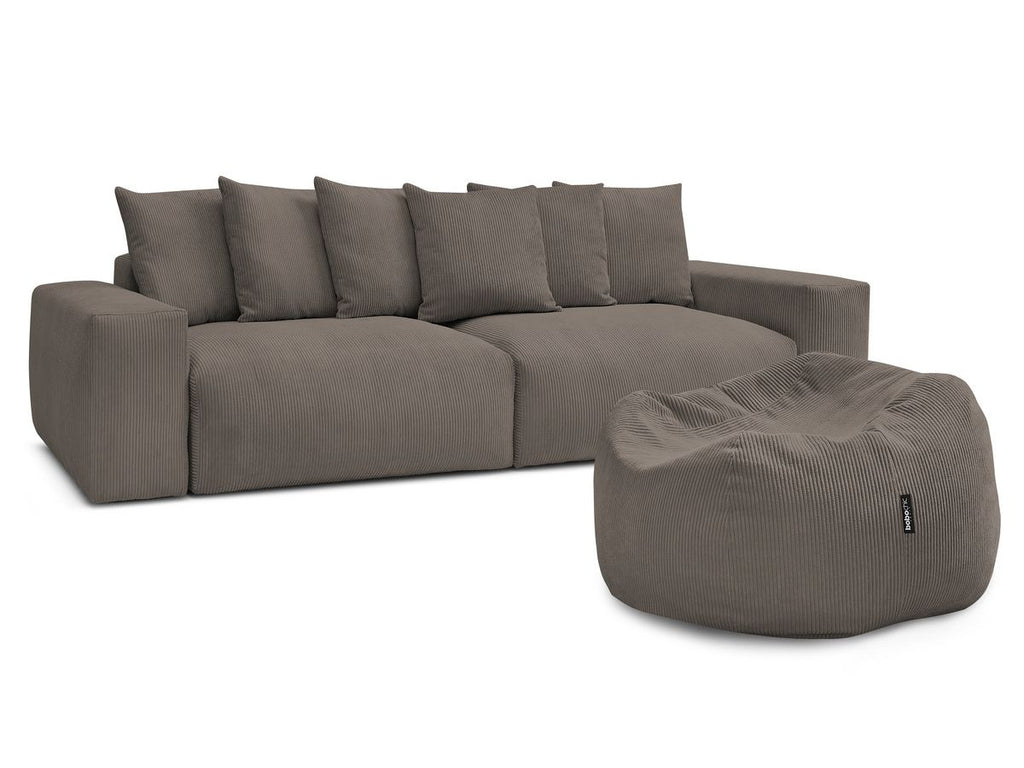Canapé droit fixe 4 places VOLTAIRE velours côtelé avec pouf