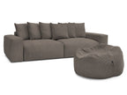 Canapé droit fixe 4 places VOLTAIRE velours côtelé avec pouf