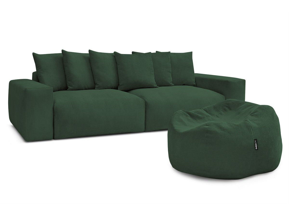 Canapé droit fixe 4 places VOLTAIRE velours côtelé avec pouf