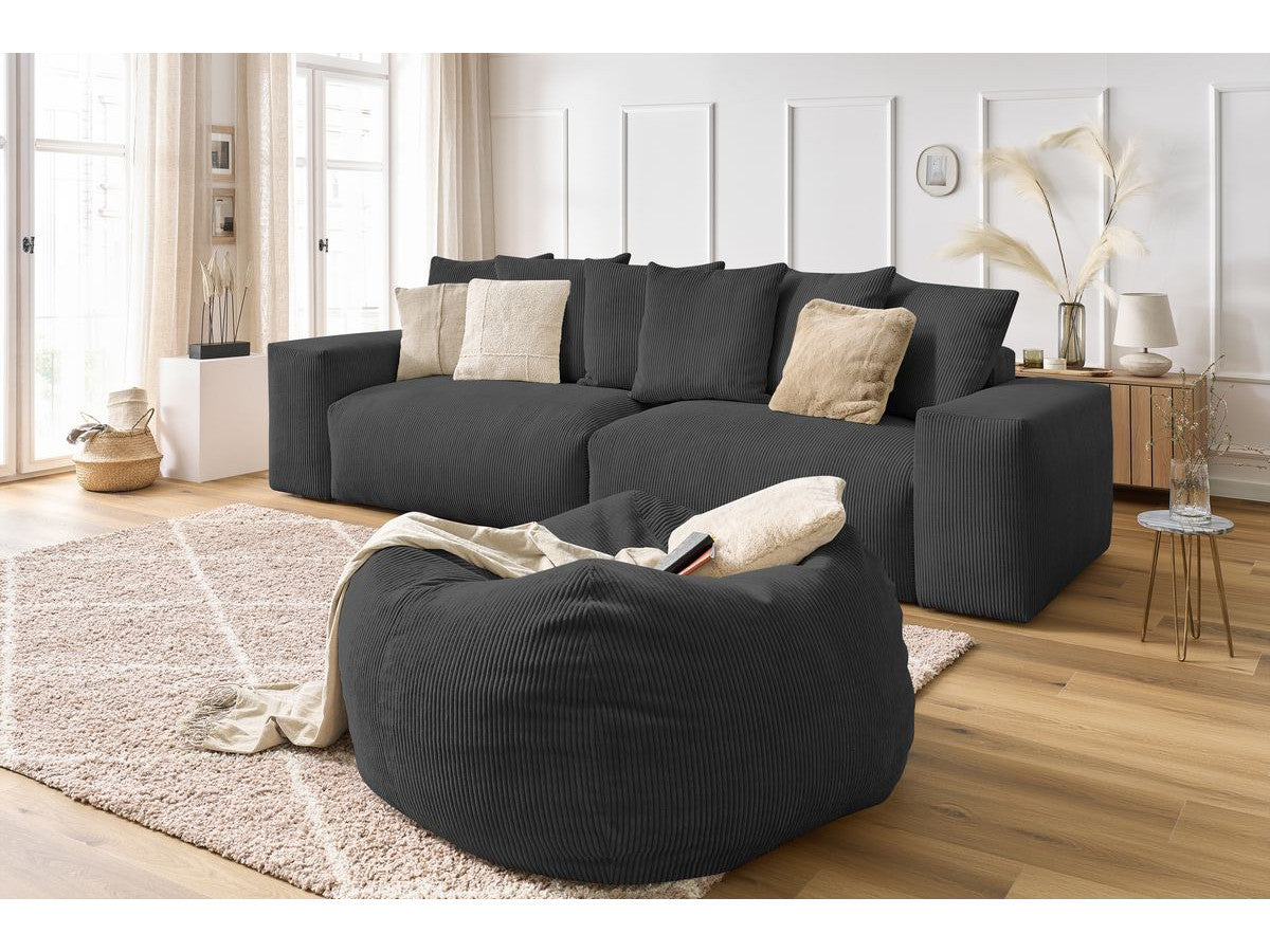 Canapé droit fixe 4 places VOLTAIRE velours côtelé avec pouf