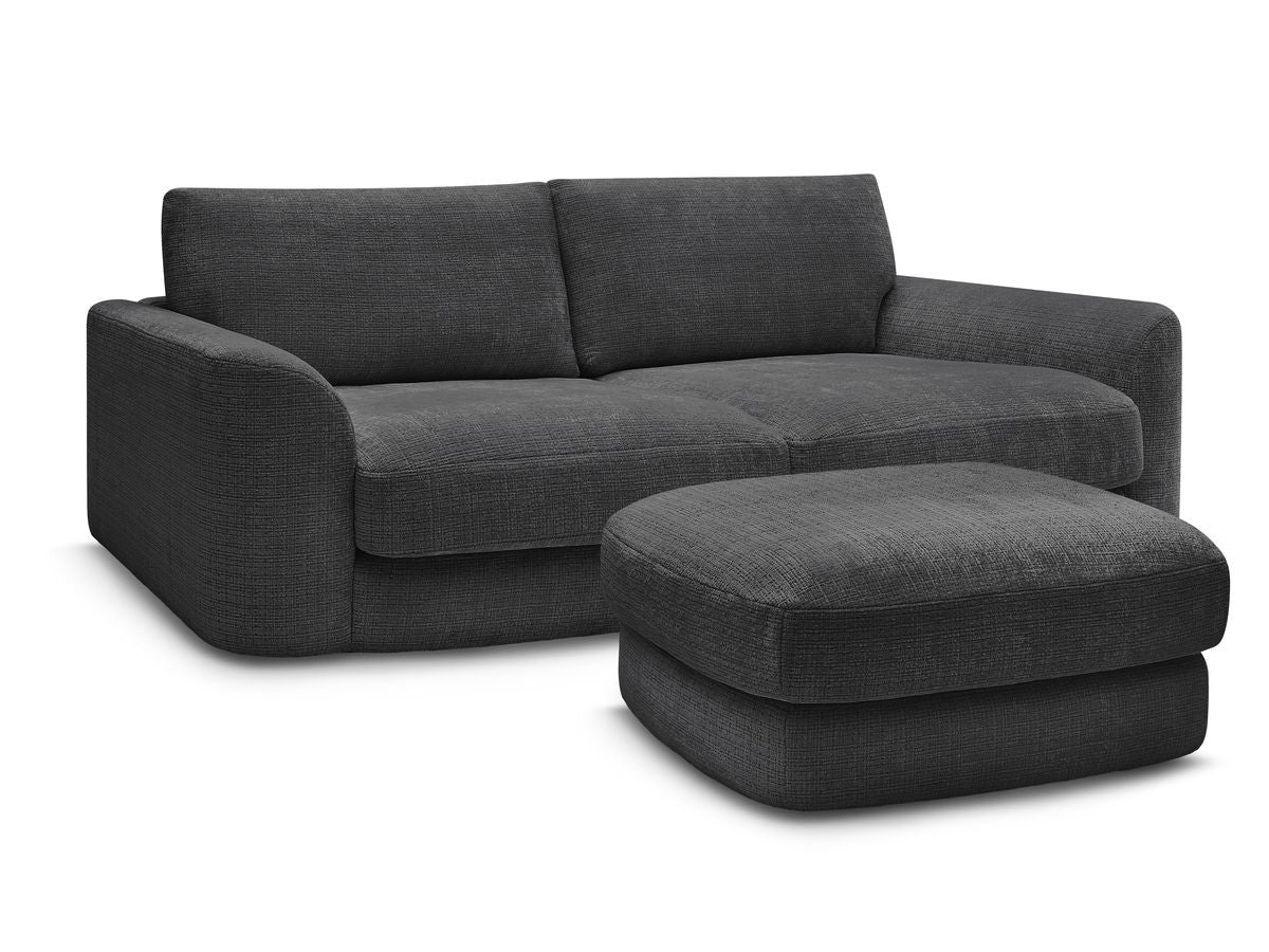Canapé droit fixe LEONORE tissu texturé avec pouf