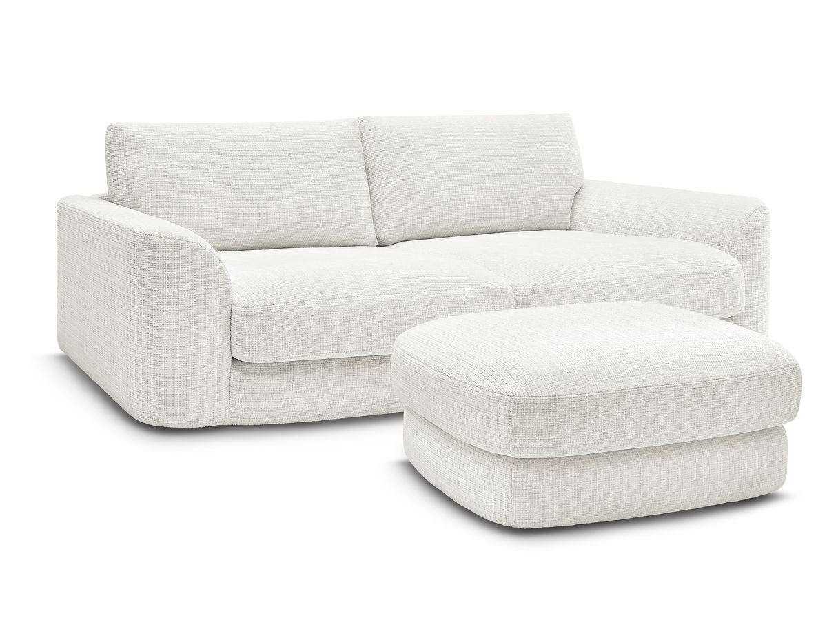 Canapé droit fixe LEONORE tissu texturé avec pouf