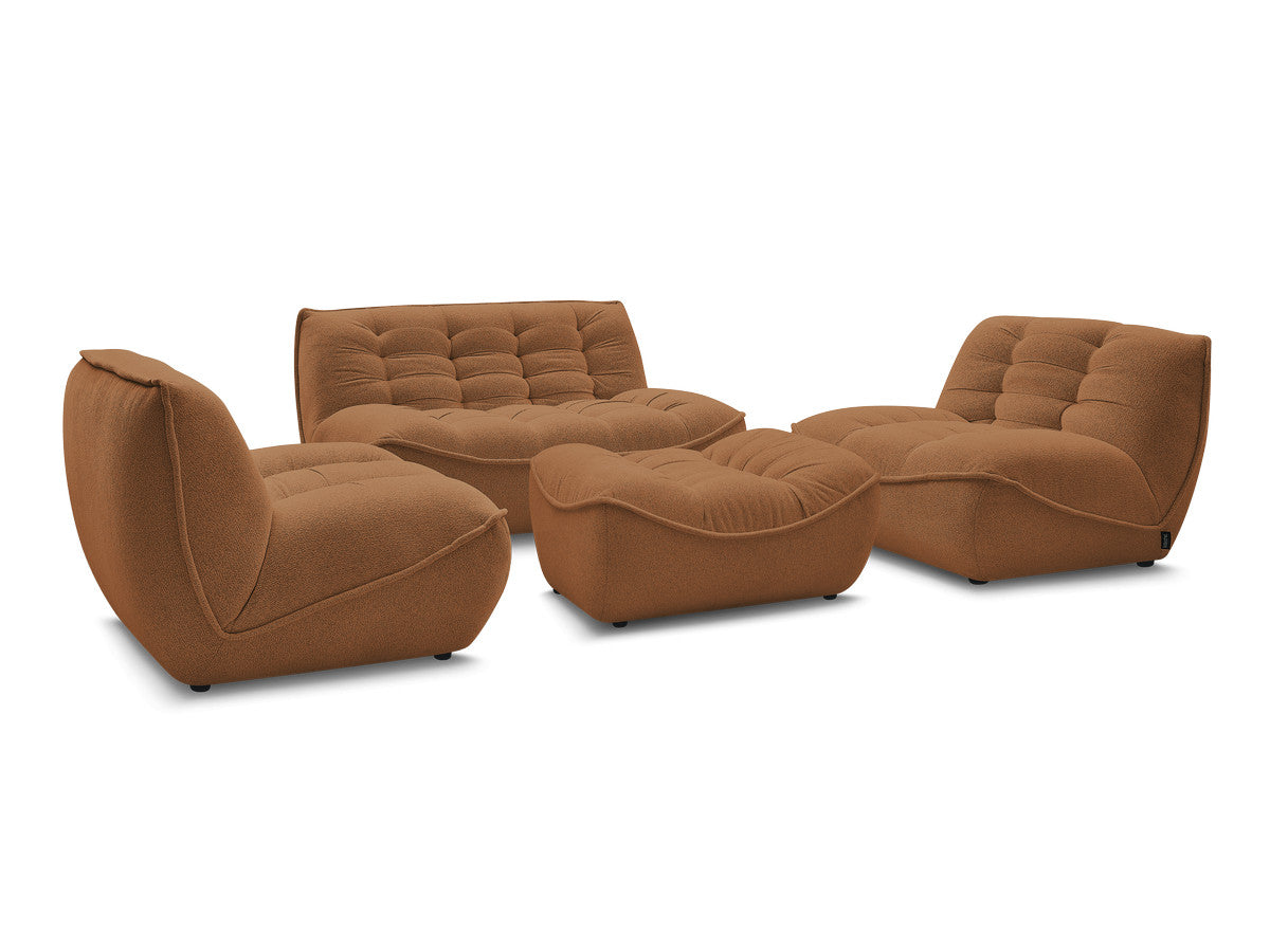 Canapé droit fixe modulable SERENA avec 2 chauffeuses 1 place et 1 chauffeuse 2 places tissu chiné avec pouf