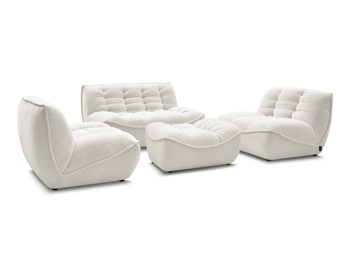 Canapé droit fixe modulable SERENA avec 2 chauffeuses 1 place et 1 chauffeuse 2 places tissu chiné avec pouf