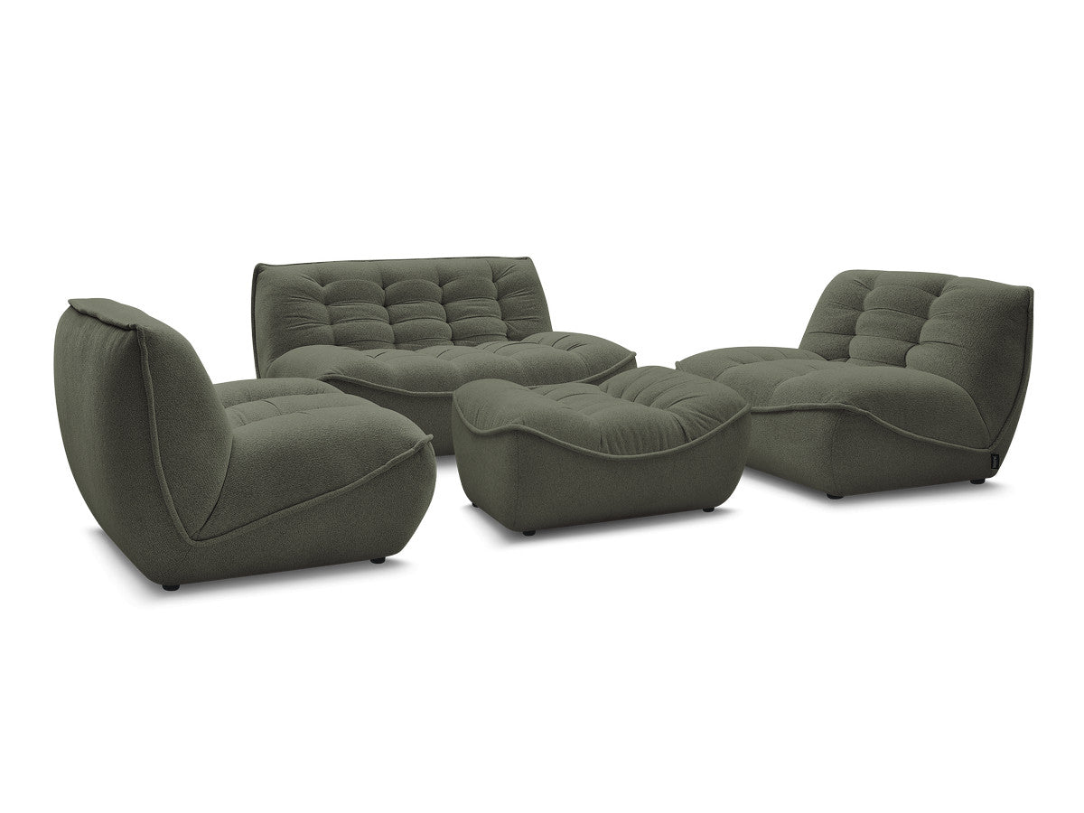 Canapé droit fixe modulable SERENA avec 2 chauffeuses 1 place et 1 chauffeuse 2 places tissu chiné avec pouf