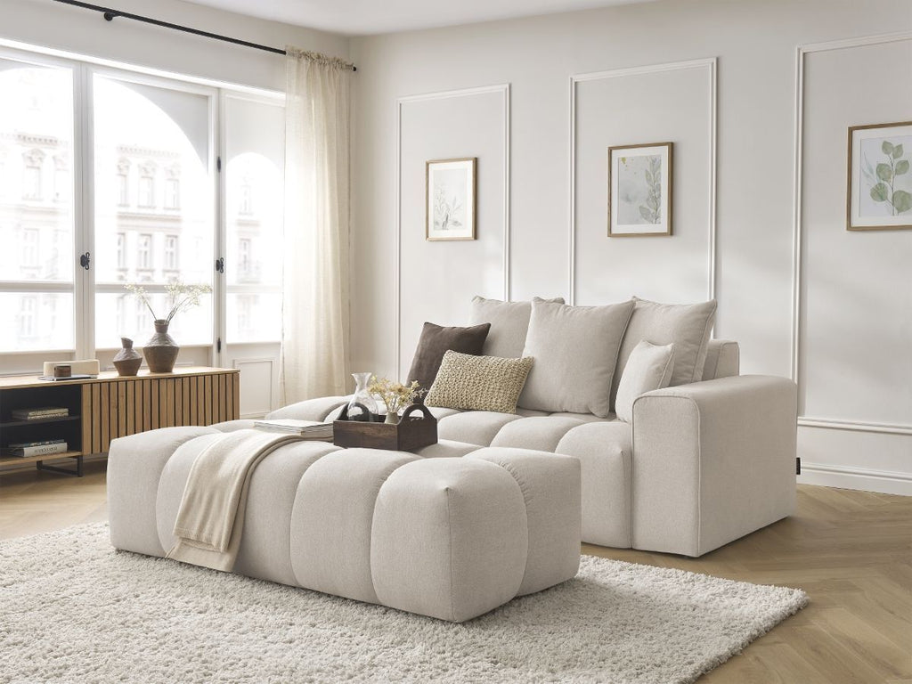 Canapé droit fixe MONT-BLANC tissu chiné avec pouf