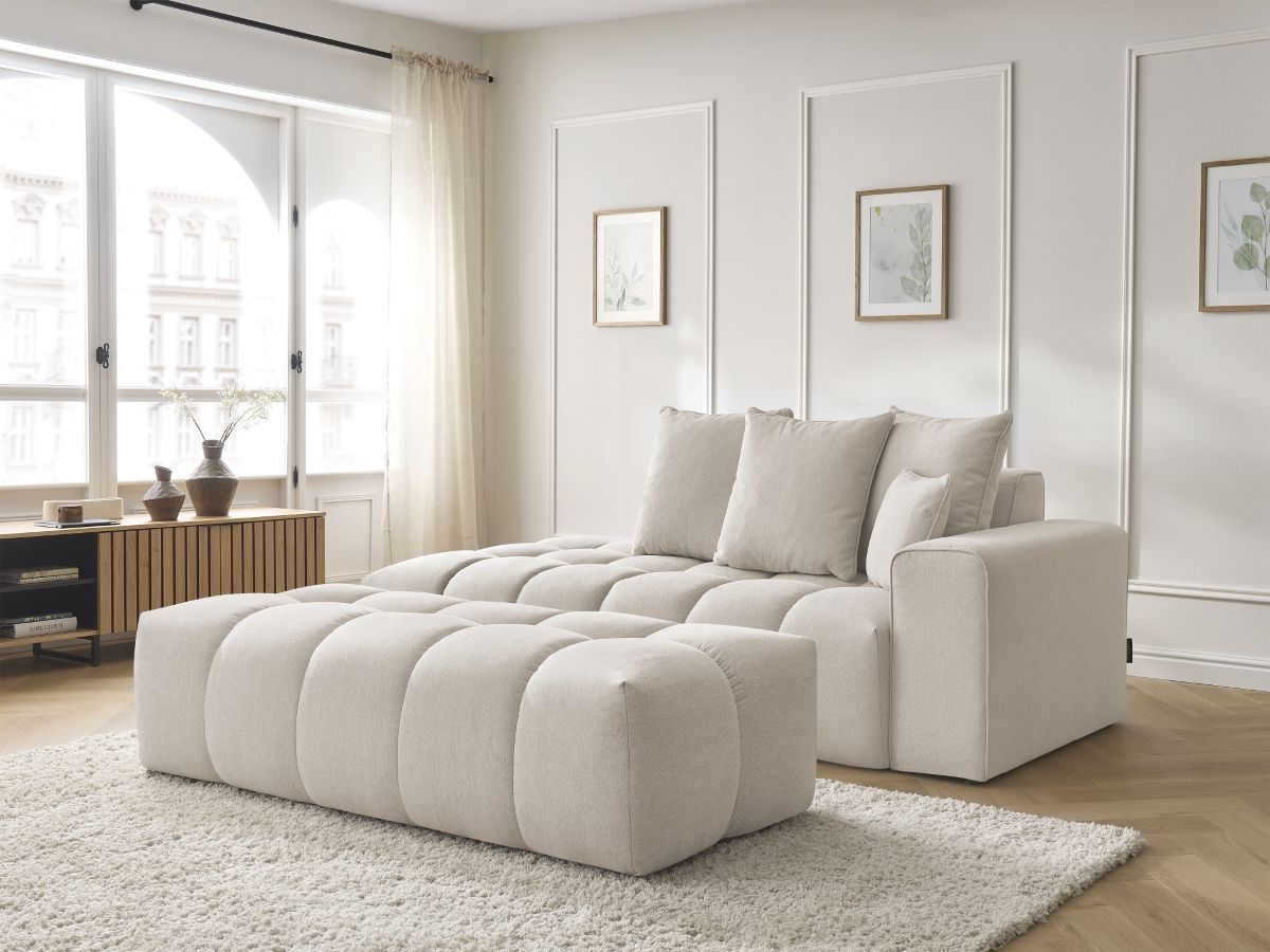 Canapé droit fixe MONT-BLANC tissu chiné avec pouf