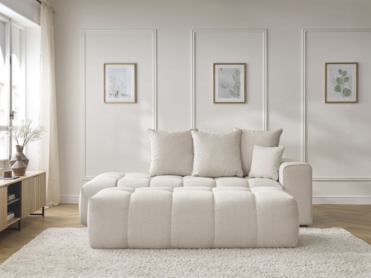 Canapé droit fixe MONT-BLANC tissu chiné avec pouf