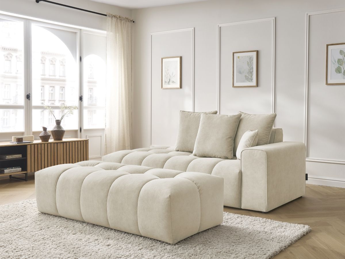 Canapé droit fixe MONT-BLANC velours avec pouf