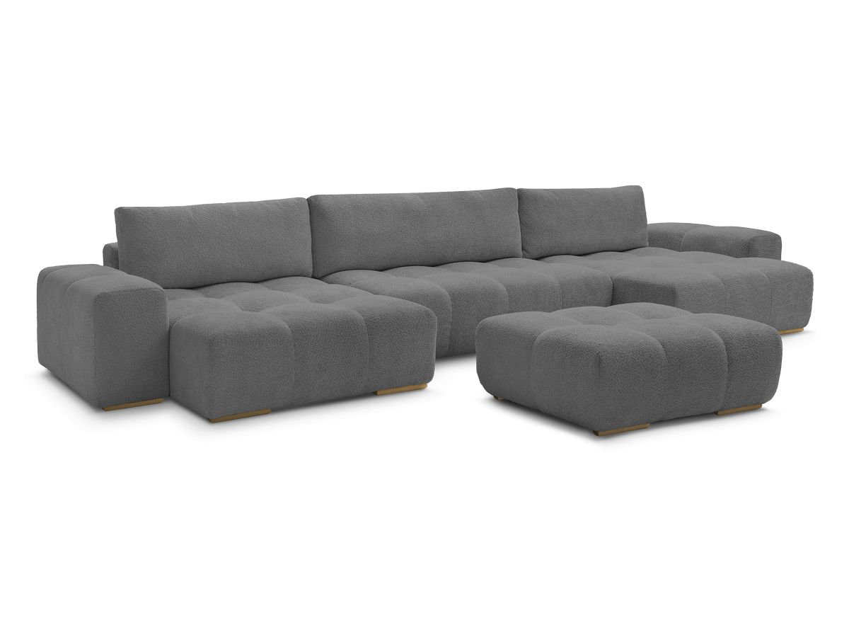Canapé panoramique convertible coffre ANAKIN tissu bouclette avec pouf