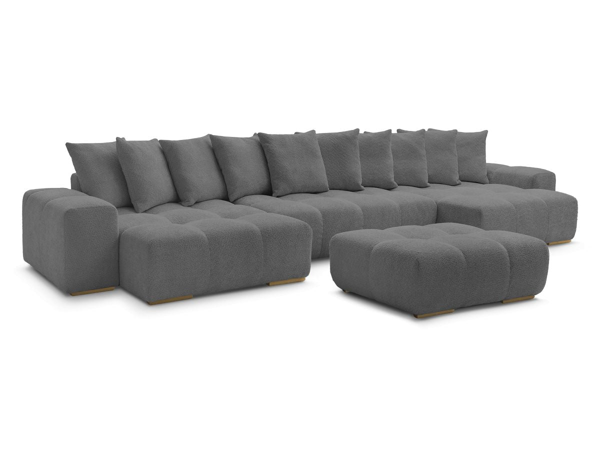 Canapé panoramique convertible coffre ANAKIN tissu bouclette avec pouf