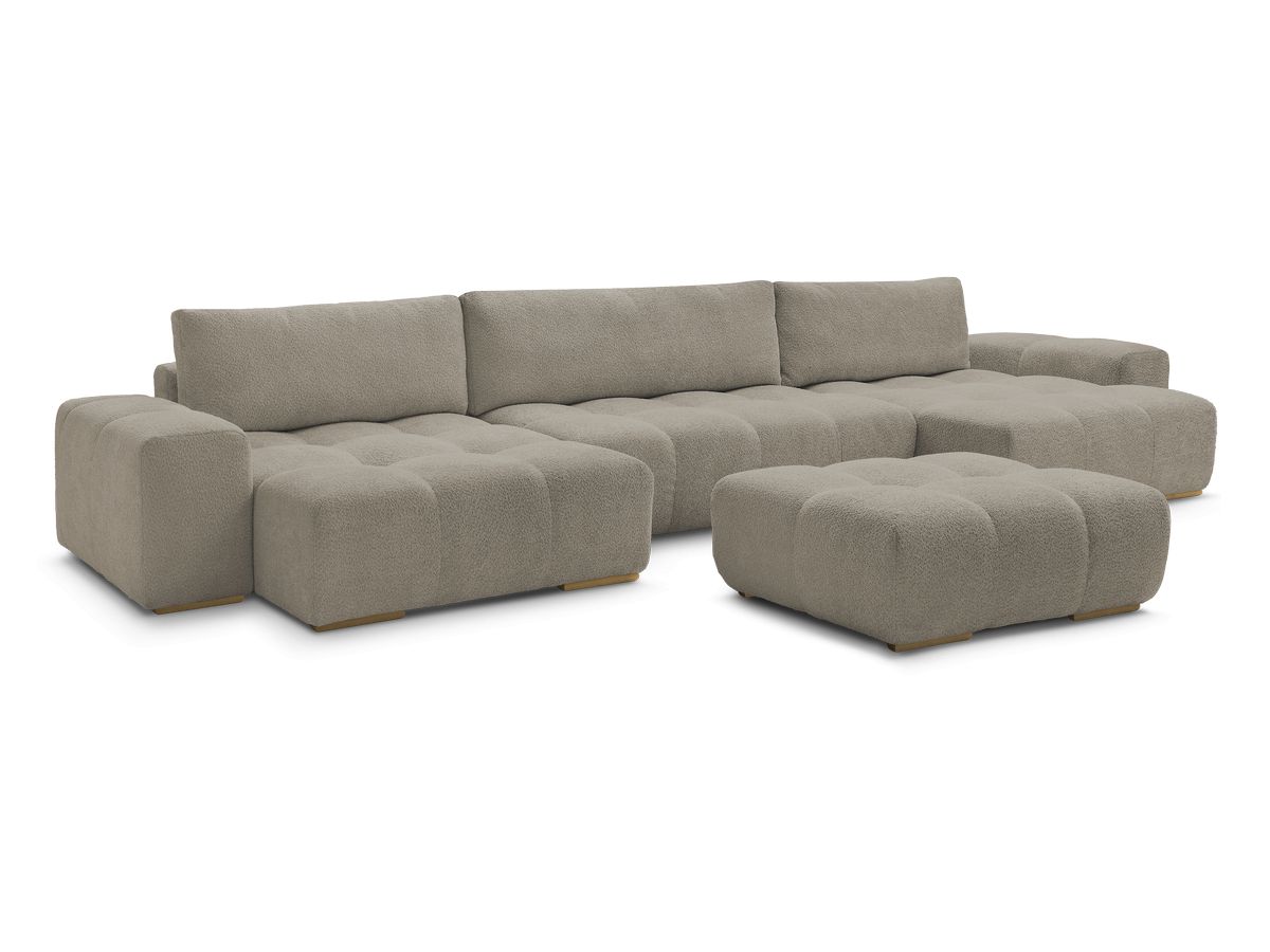 Canapé panoramique convertible coffre ANAKIN tissu bouclette avec pouf