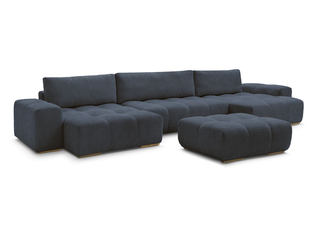 Canapé panoramique convertible coffre ANAKIN tissu bouclette avec pouf
