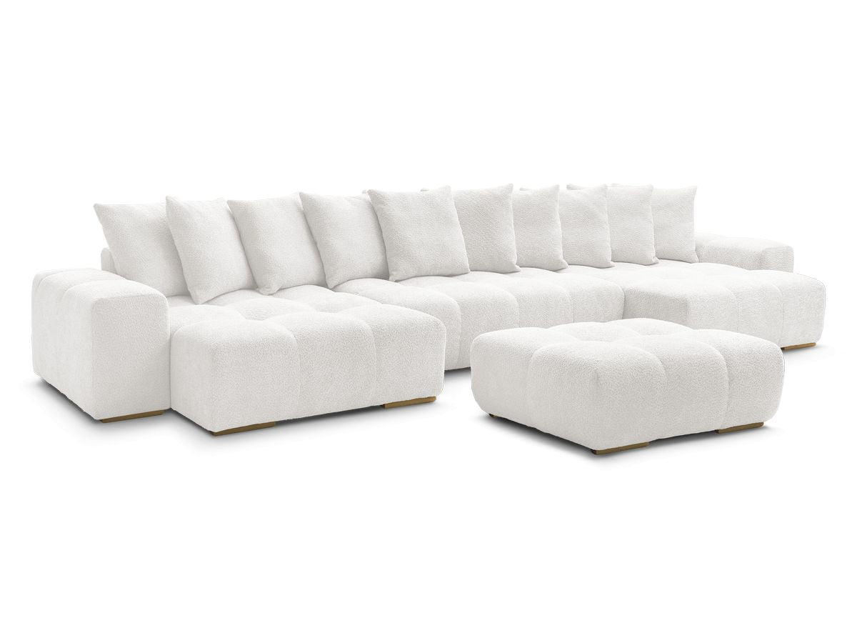 Canapé panoramique convertible coffre ANAKIN tissu bouclette avec pouf
