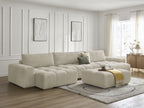 Canapé panoramique convertible coffre ANAKIN tissu bouclette avec pouf