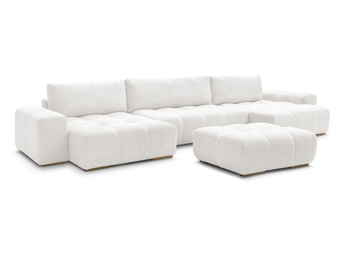 Canapé panoramique convertible coffre ANAKIN tissu bouclette avec pouf