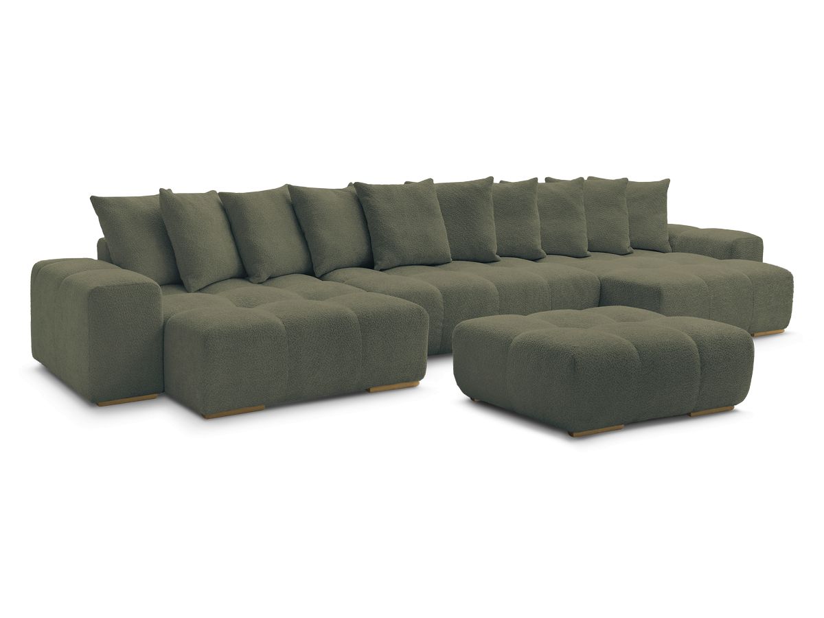 Canapé panoramique convertible coffre ANAKIN tissu bouclette avec pouf