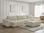 Canapé panoramique convertible coffre ANAKIN tissu bouclette avec pouf