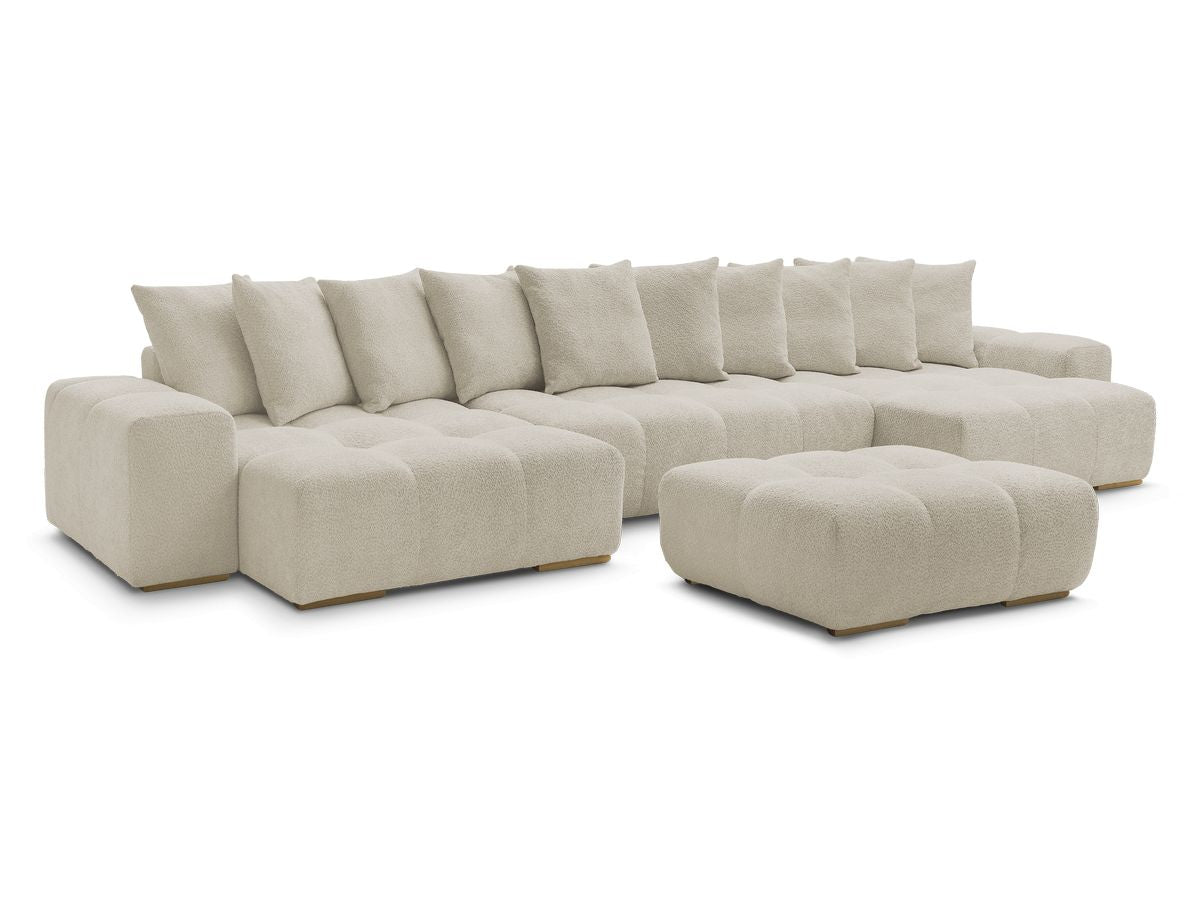 Canapé panoramique convertible coffre ANAKIN tissu bouclette avec pouf