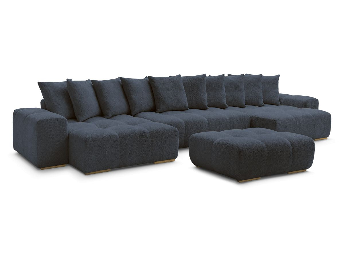 Canapé panoramique convertible coffre ANAKIN tissu bouclette avec pouf