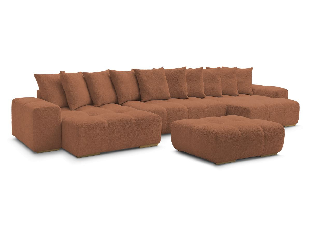 Canapé panoramique convertible coffre ANAKIN tissu bouclette avec pouf