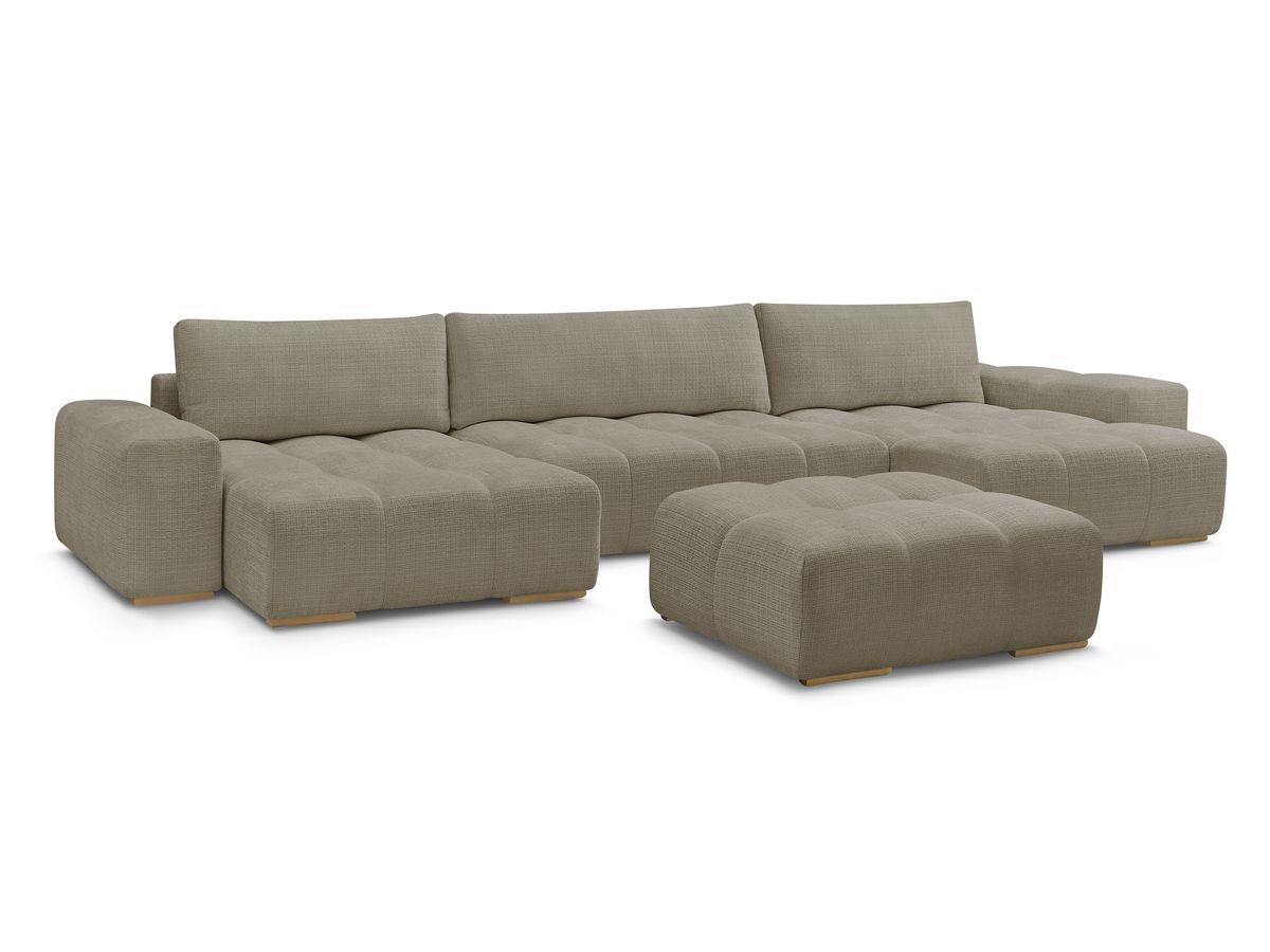 Canapé panoramique convertible coffre ANAKIN tissu texturé avec pouf