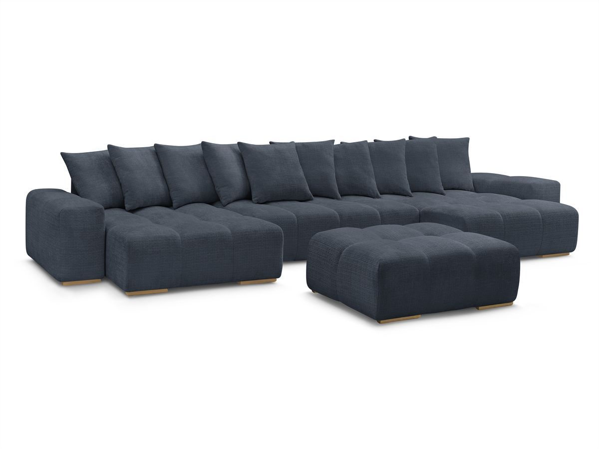 Canapé panoramique convertible coffre ANAKIN tissu texturé avec pouf
