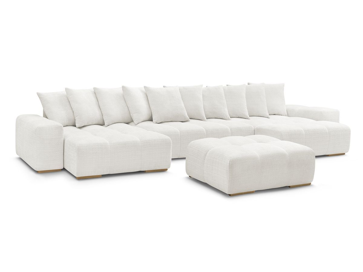 Canapé panoramique convertible coffre ANAKIN tissu texturé avec pouf