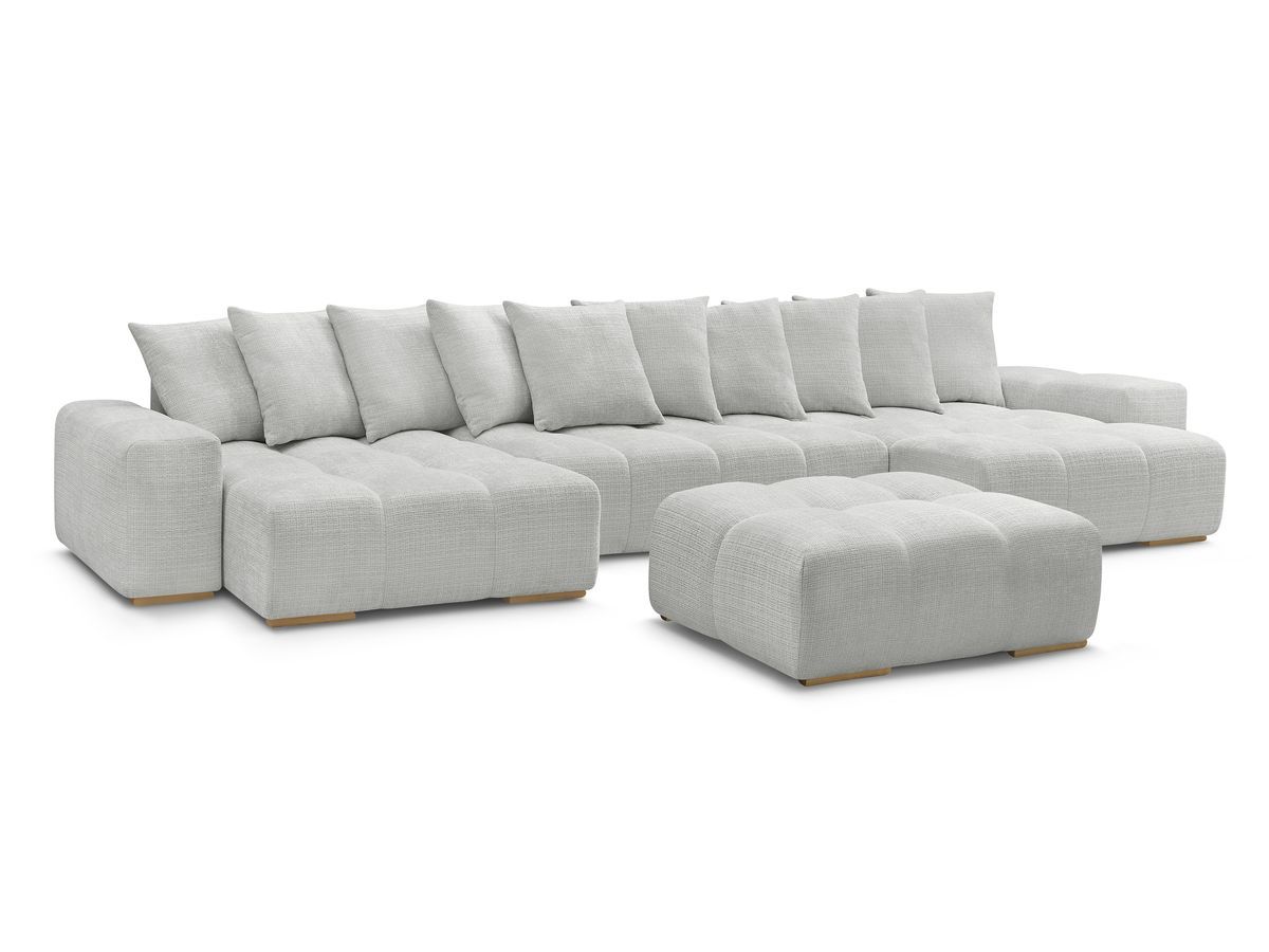 Canapé panoramique convertible coffre ANAKIN tissu texturé avec pouf