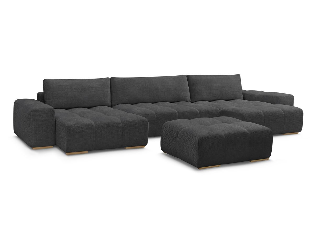Canapé panoramique convertible coffre ANAKIN tissu texturé avec pouf