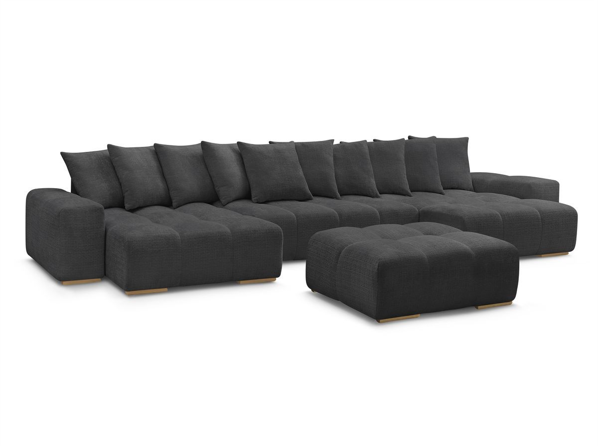 Canapé panoramique convertible coffre ANAKIN tissu texturé avec pouf