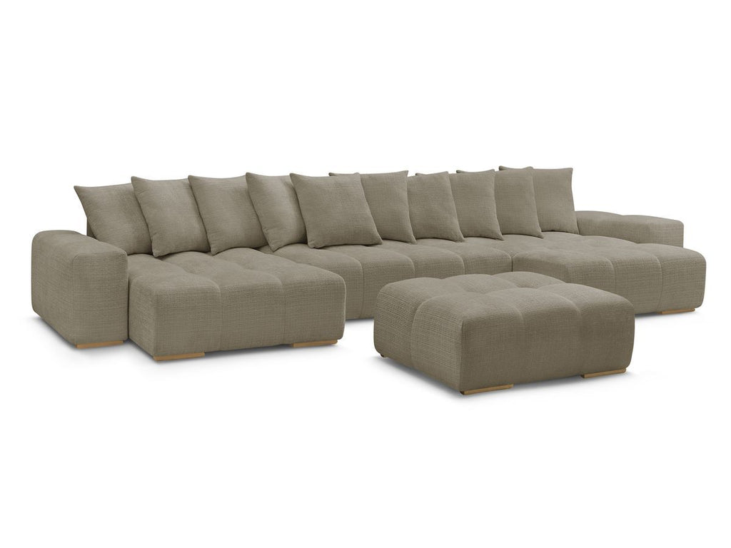 Canapé panoramique convertible coffre ANAKIN tissu texturé avec pouf