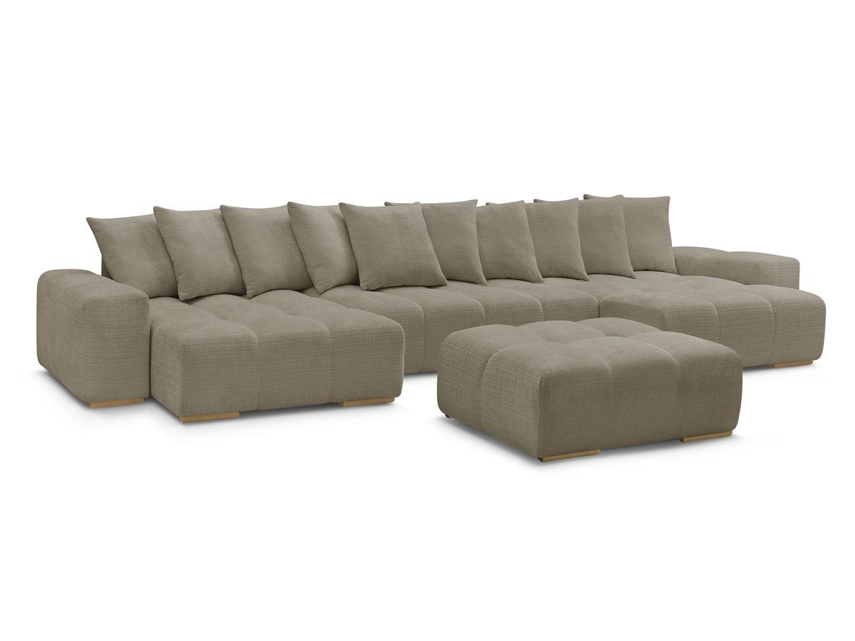 Canapé panoramique convertible coffre ANAKIN tissu texturé avec pouf