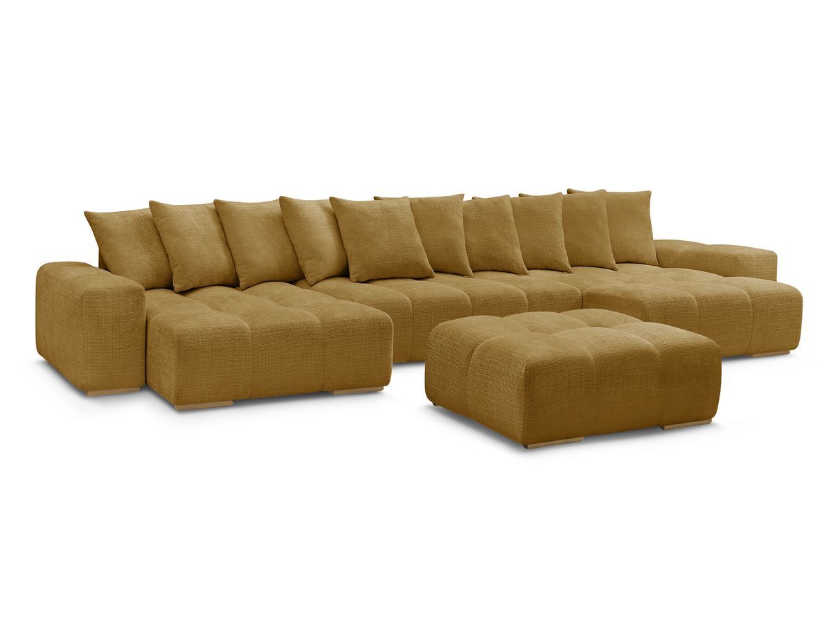 Canapé panoramique convertible coffre ANAKIN tissu texturé avec pouf