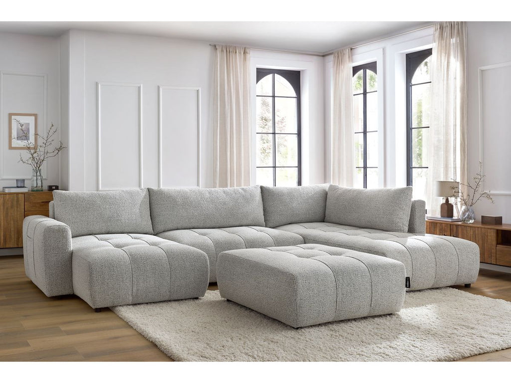 Canapé panoramique convertible coffre ARSENE avec pouf
