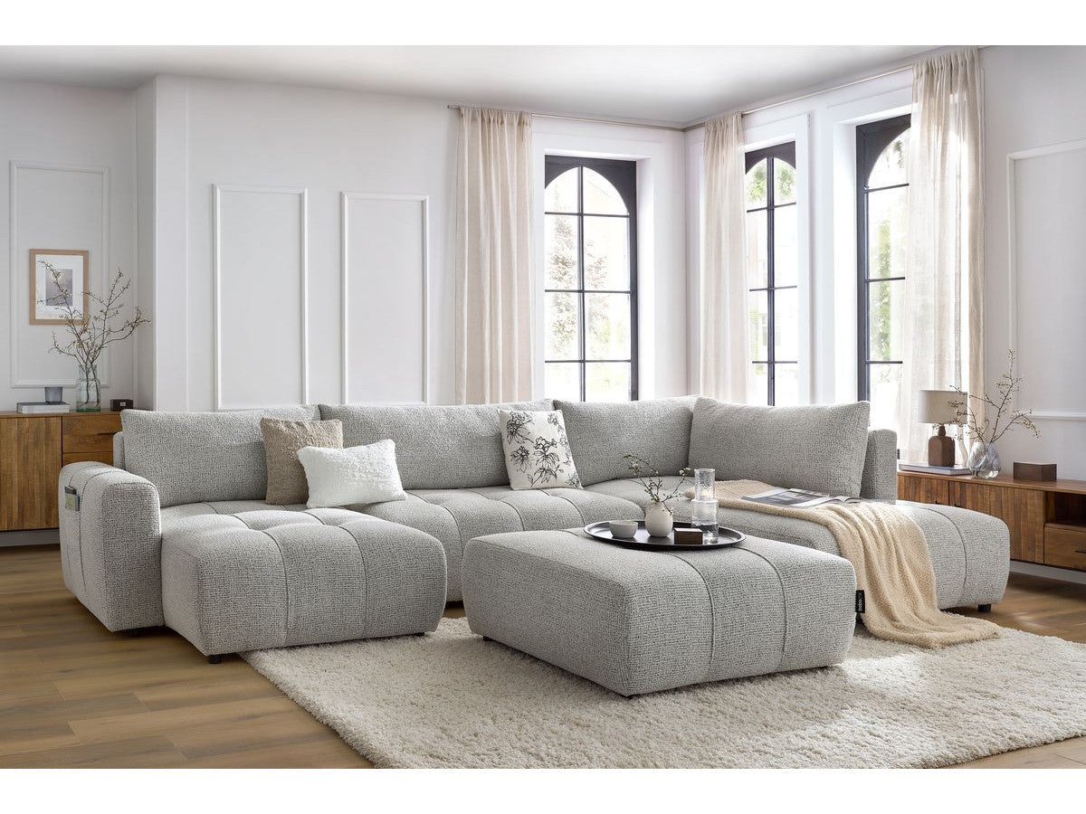 Canapé panoramique convertible coffre ARSENE avec pouf