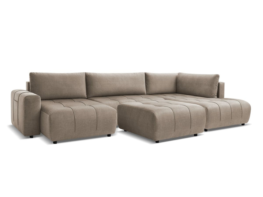 Canapé panoramique convertible coffre ARSENE tissu velours avec pouf