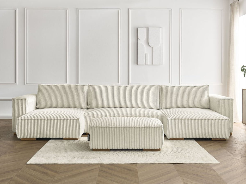 Canapé panoramique convertible coffre CHELSEA gros côtelé doux avec pouf