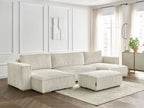 Canapé panoramique convertible coffre CHELSEA gros côtelé doux avec pouf