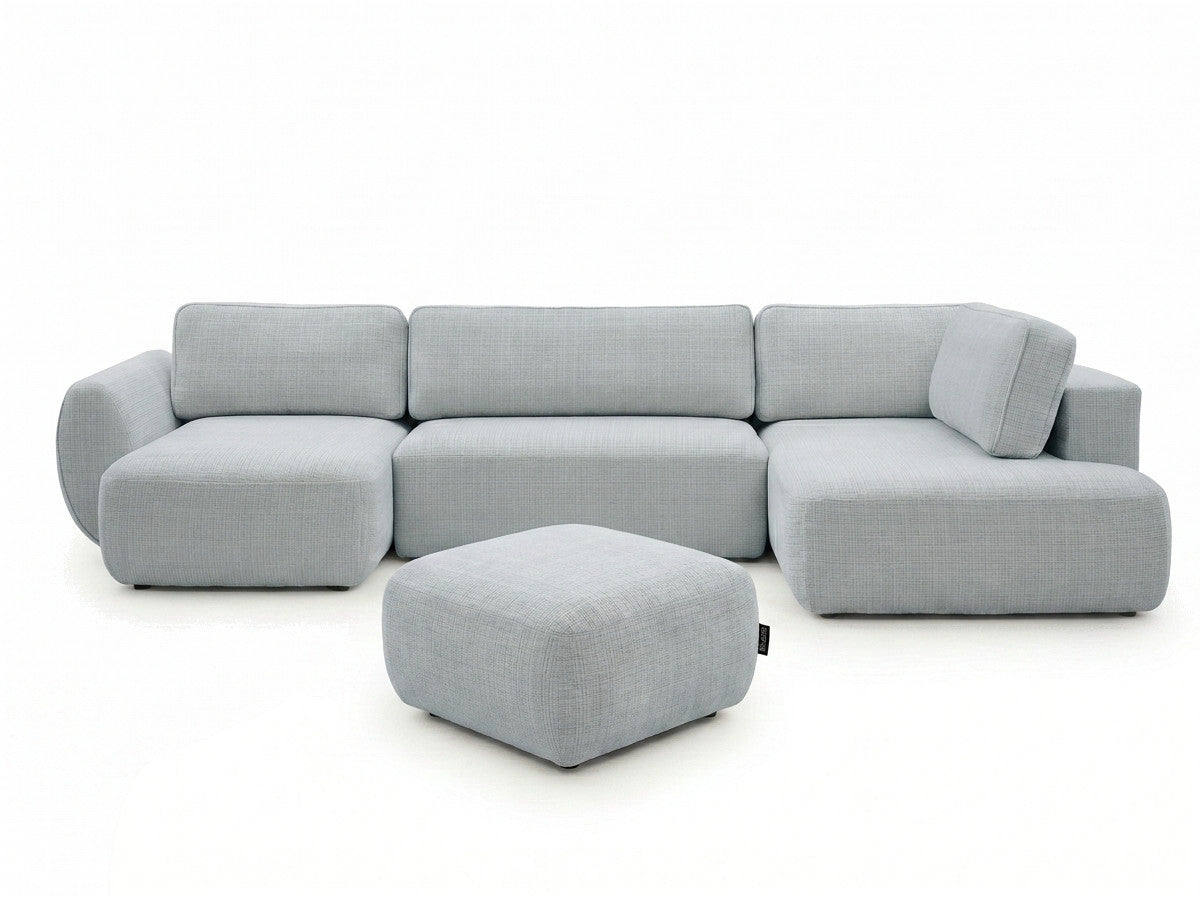 Canapé panoramique convertible coffre DENISE tissu texturé avec pouf